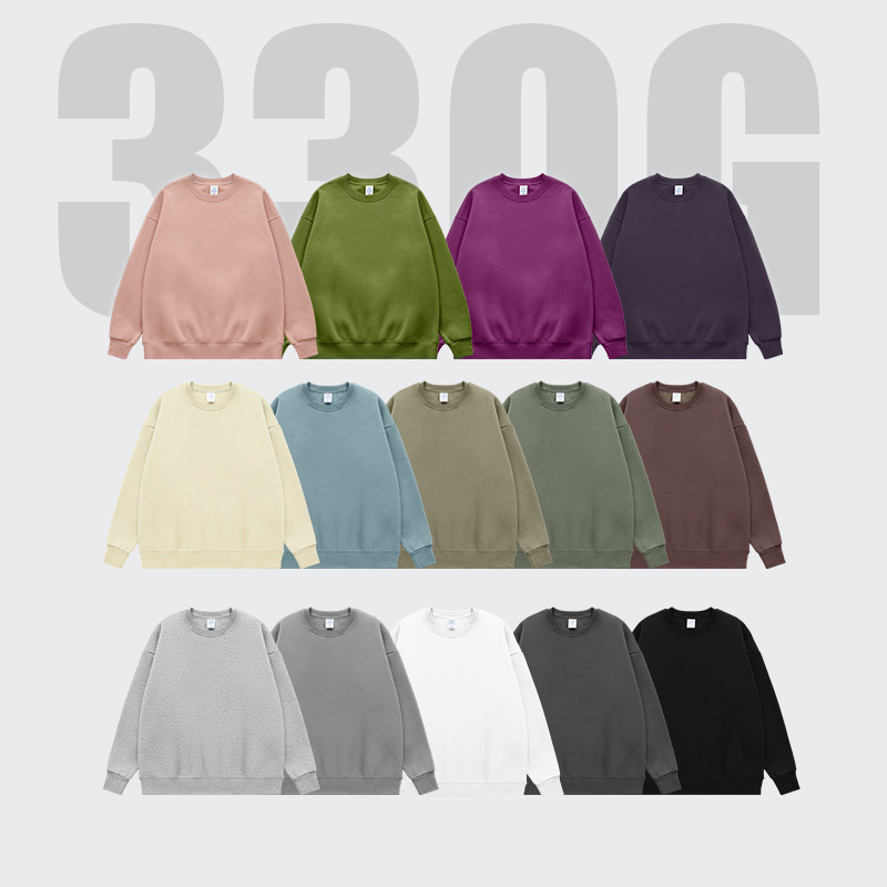 Autumn and winter 330g heavy polar fleece round neck hoodie